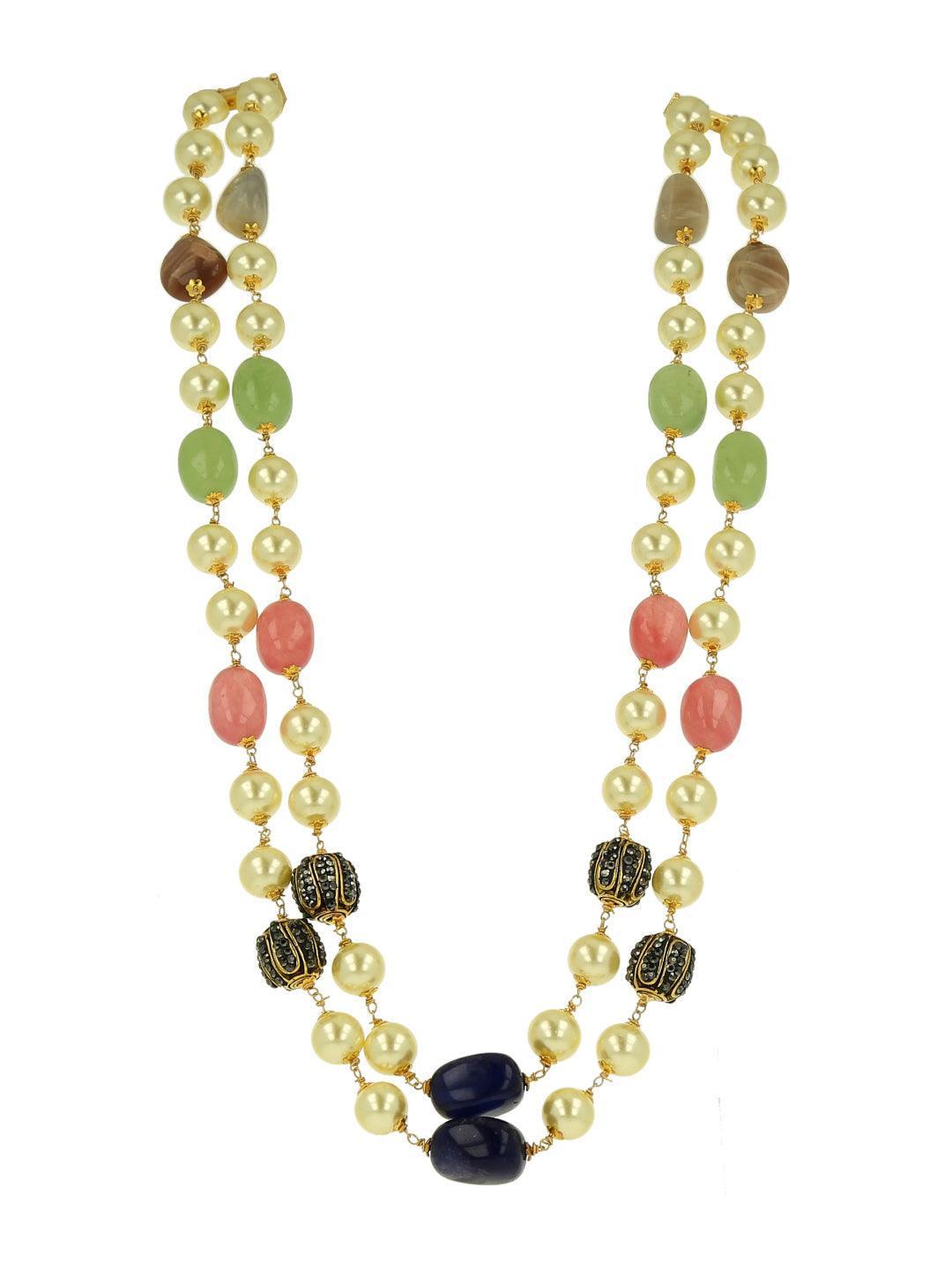 Ishhaara Semi Precious And Shell Peal Double Layered Haar