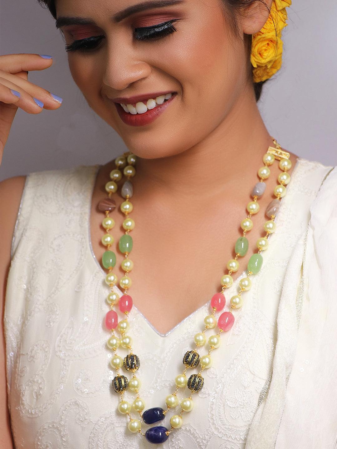 Ishhaara Semi Precious And Shell Peal Double Layered Haar