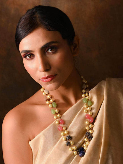 Ishhaara Semi Precious And Shell Peal Double Layered Haar