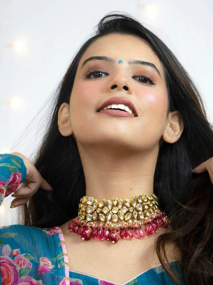 Ishhaara Semi Precious Center Stone Choker And Earring Set
