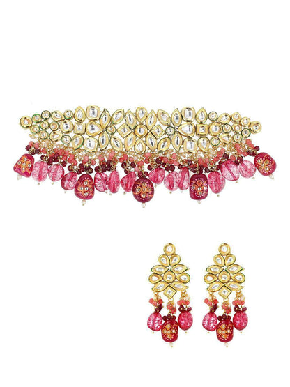 Ishhaara Semi Precious Center Stone Choker And Earring Set