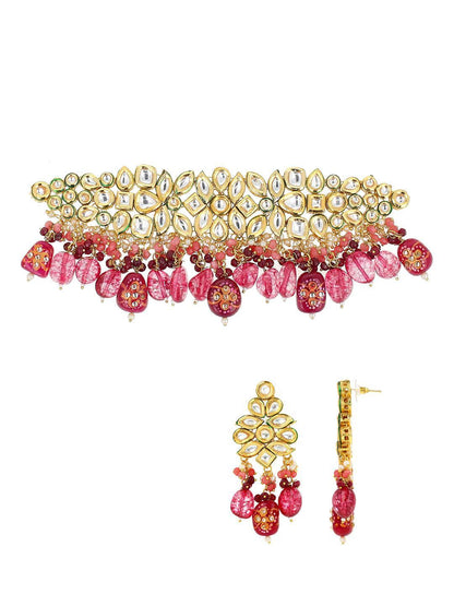 Ishhaara Semi Precious Center Stone Choker And Earring Set
