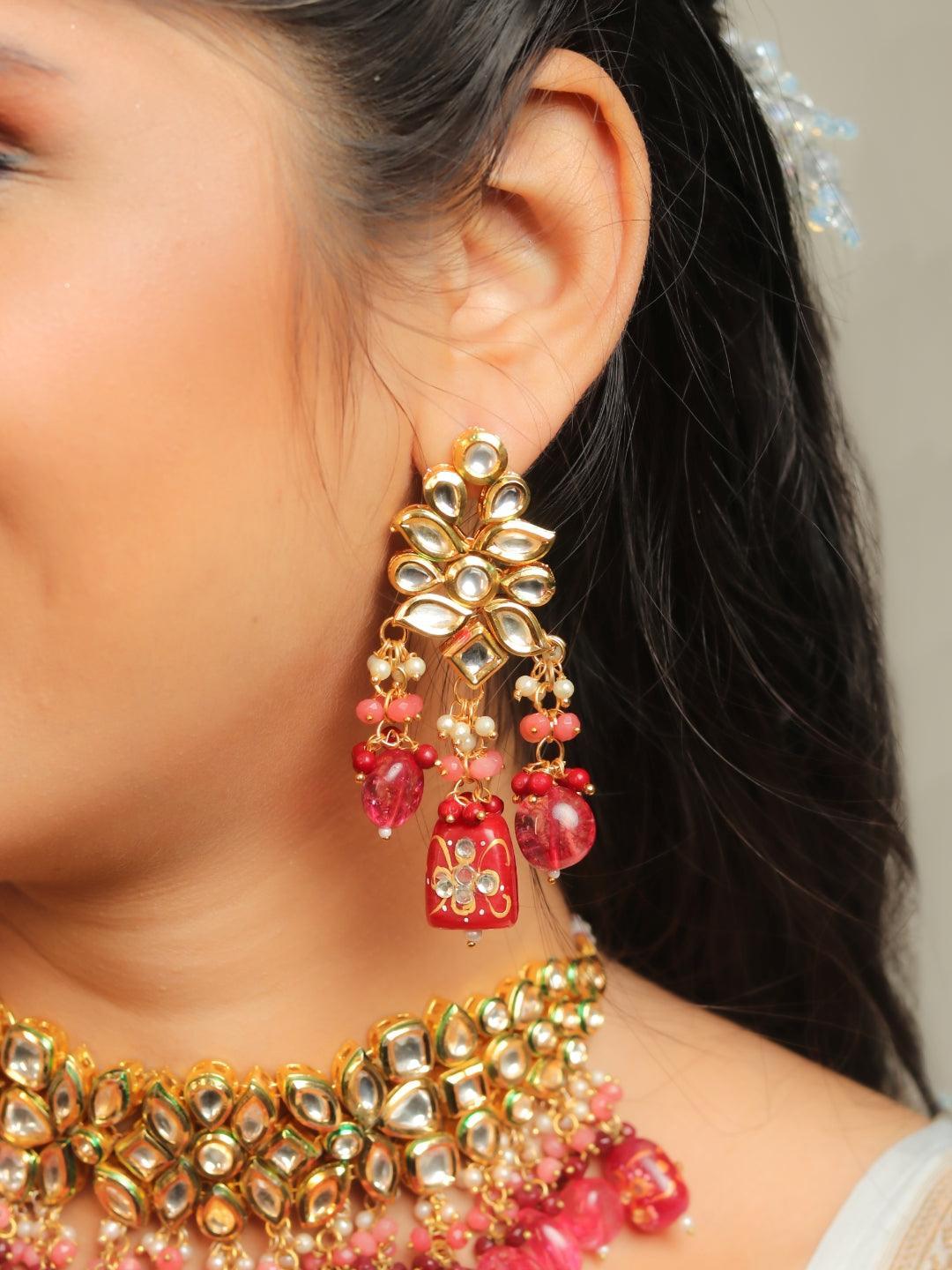 Ishhaara Semi Precious Center Stone Choker And Earring Set