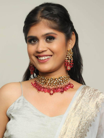 Ishhaara Semi Precious Center Stone Choker And Earring Set