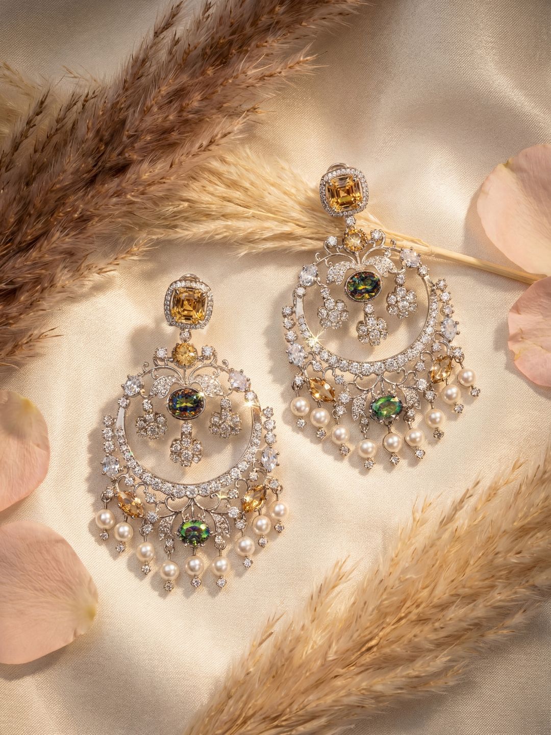 Ishhaara Semi Precious Stone Studded Chandbali Earrings