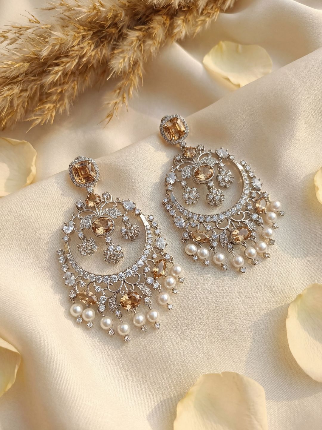Ishhaara Semi Precious Stone Studded Chandbali Earrings
