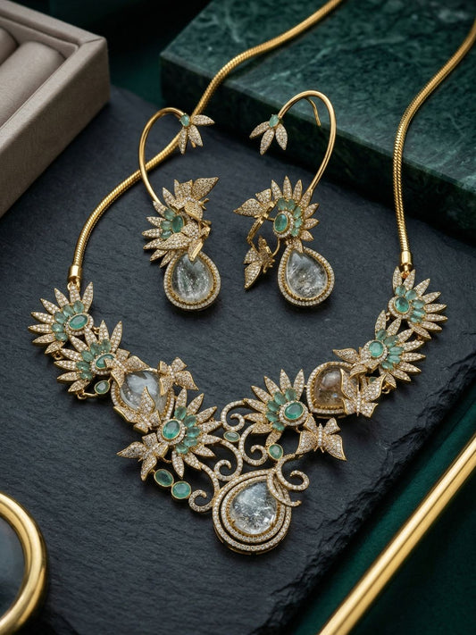 Ishhaara Semi Precious Stone Studded Floral Jwellery