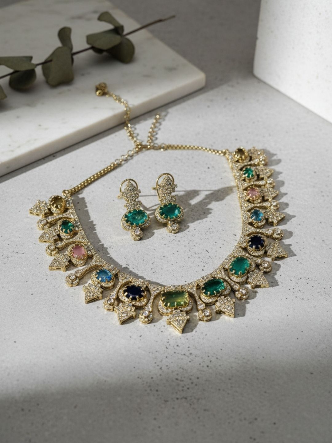 Ishhaara Semi Precious Stone Studded Indo Western Necklace