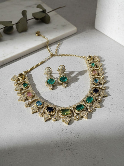 Ishhaara Semi Precious Stone Studded Indo Western Necklace