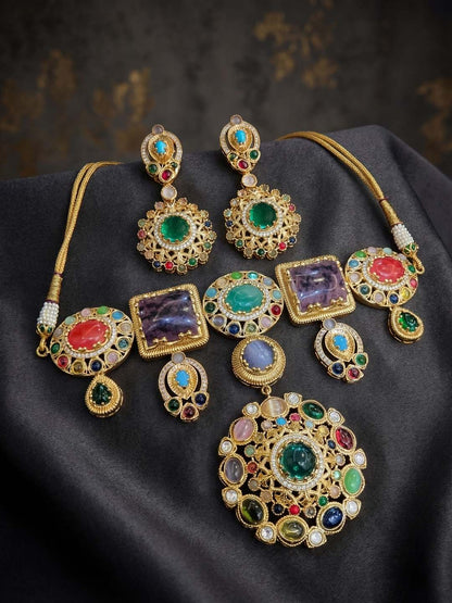Ishhaara Semi Precious Stone Studded Neckalce Set