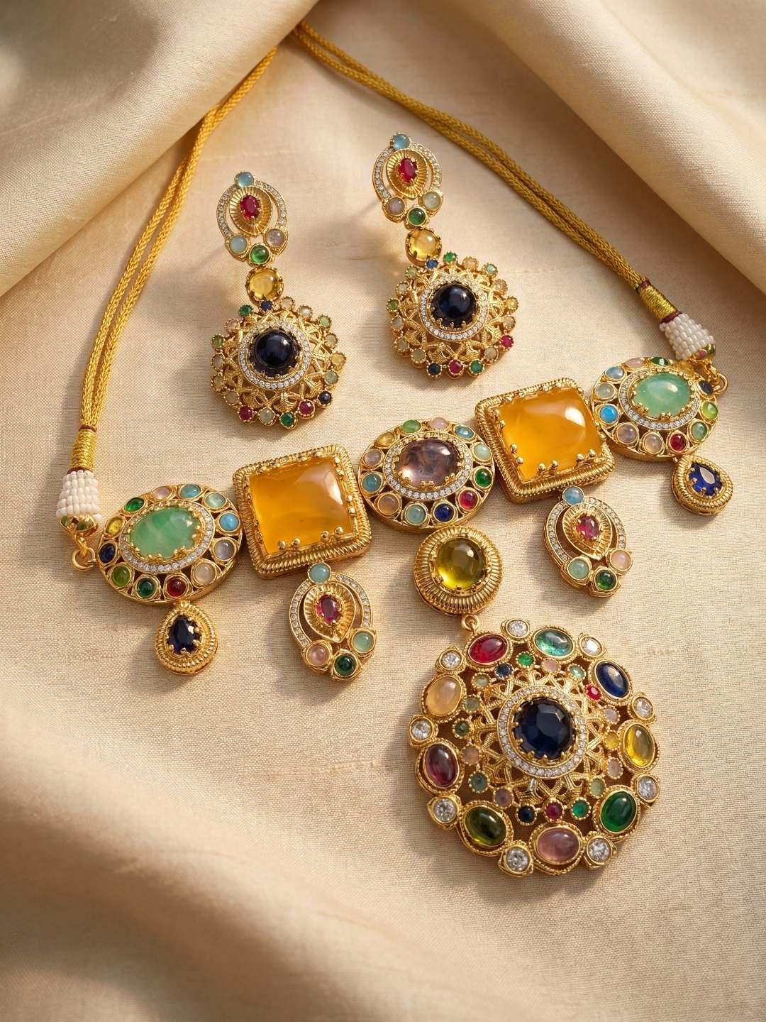 Ishhaara Semi Precious Stone Studded Neckalce Set