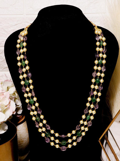 Ishhaara Semi Preciouse And Shell Pearl Triple Layered Haar
