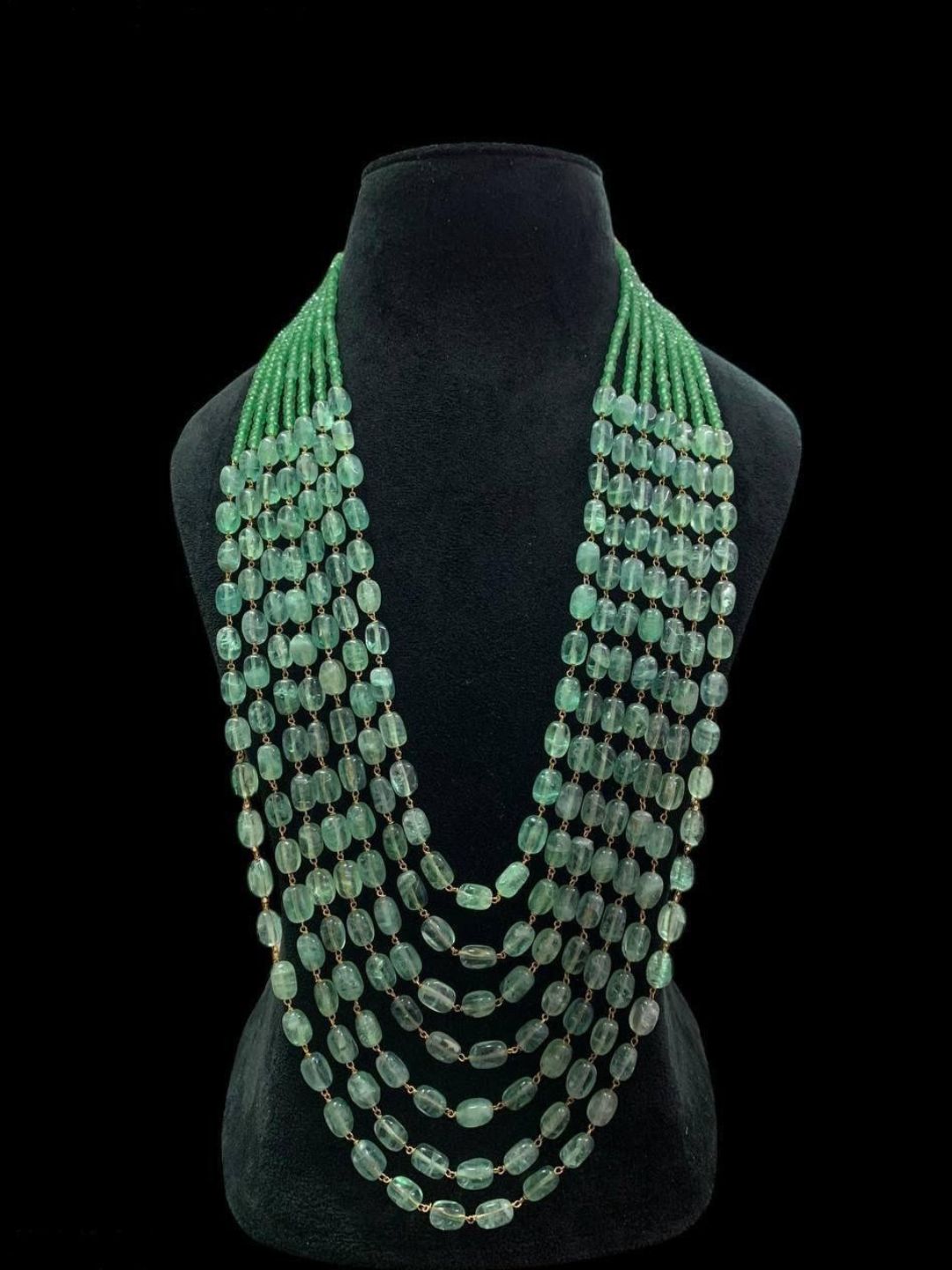 Ishhaara Semiprecious Emerald Multi Strand Unisex Necklace