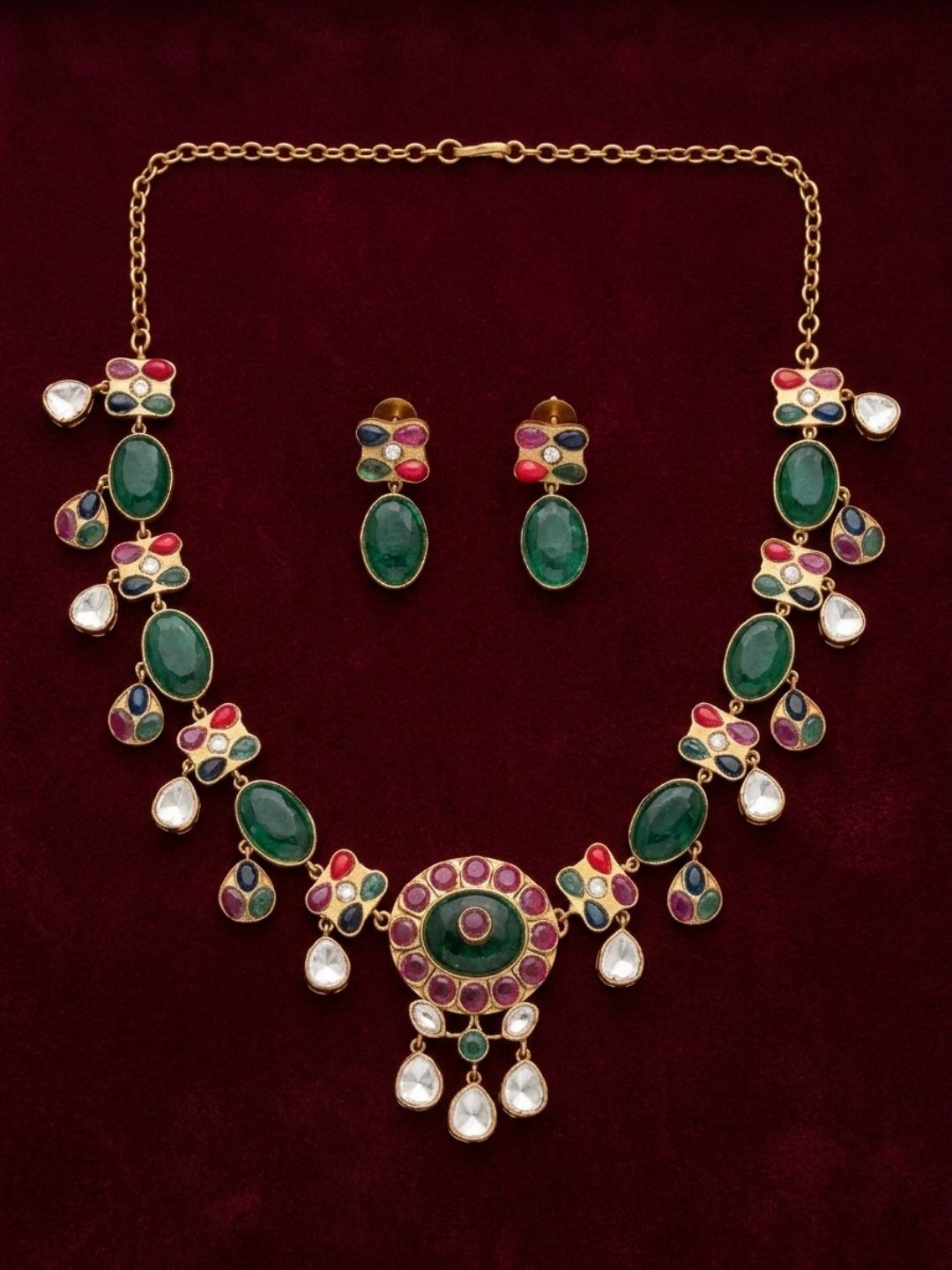 Ishhaara Semiprecious Stone Jadau Kundan Necklace
