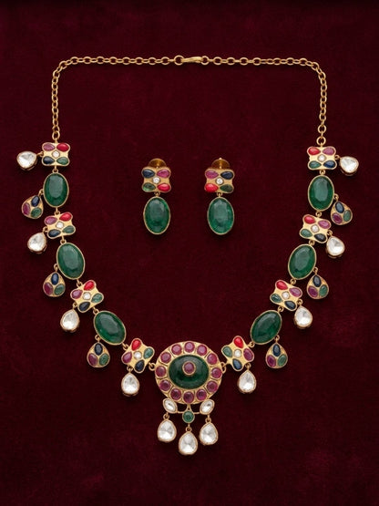 Ishhaara Semiprecious Stone Jadau Kundan Necklace