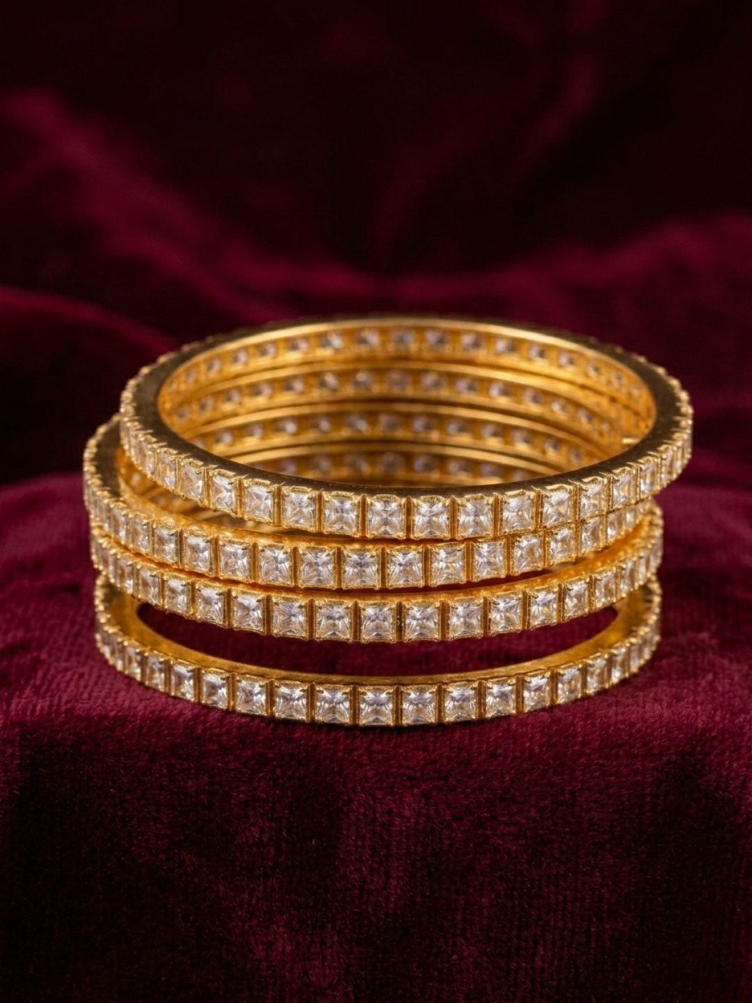 Ishhaara Set Of 4 Gold Plated American Diamond Bangles