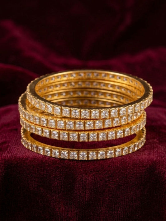 Ishhaara Set Of 4 Gold Plated American Diamond Bangles