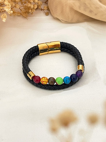 Ishhaara Seven Chakra Studded Leather Bracelet