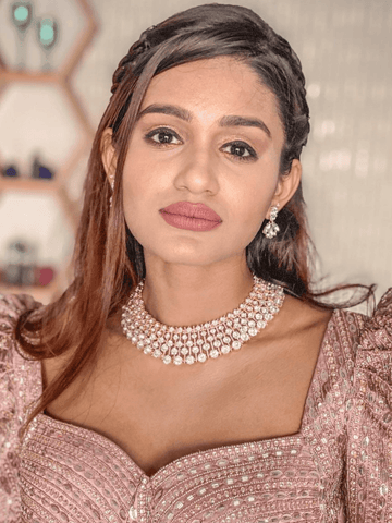 Ishhaara Shabnam Fathima In Diamond Choker With Earring Rose Gold