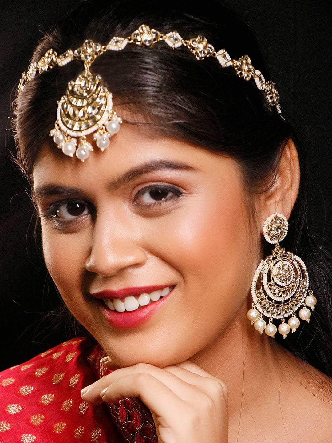 Ishhaara Sheesh Phool Chand Teeka and Kundan Chandbali Earrings Set