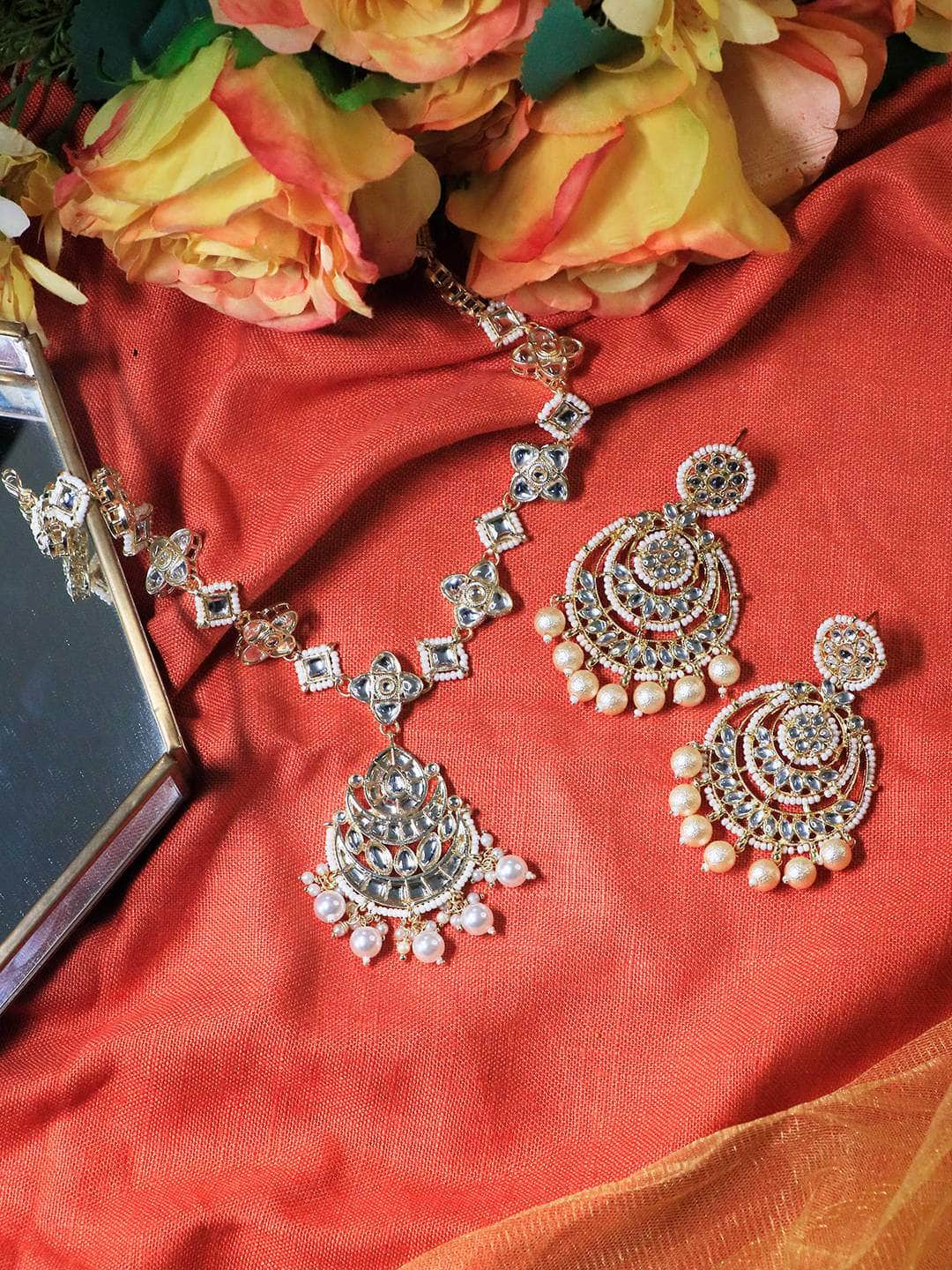 Ishhaara Sheesh Phool Chand Teeka and Kundan Chandbali Earrings Set