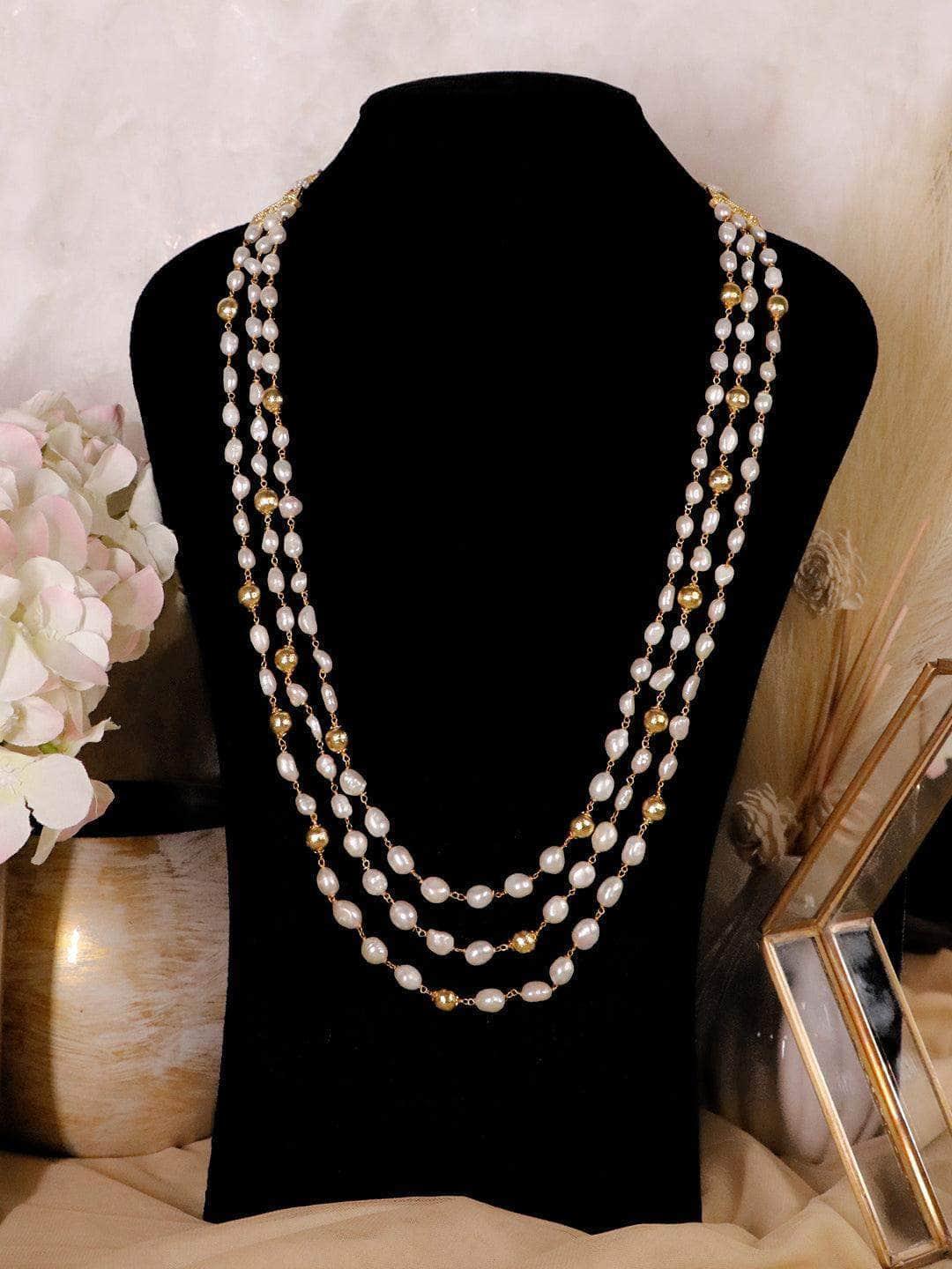 24-inch Long Stylish Pearl Necklace for Women with White Shell Pearls –  namana.london