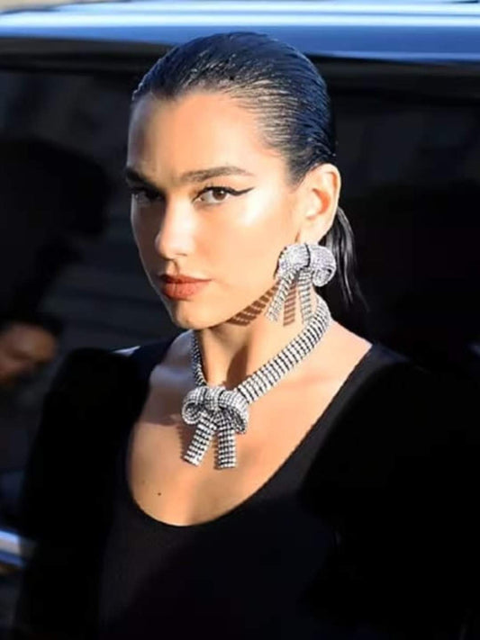 Ishhaara Shine Bow Necklace And Bow Earring Set