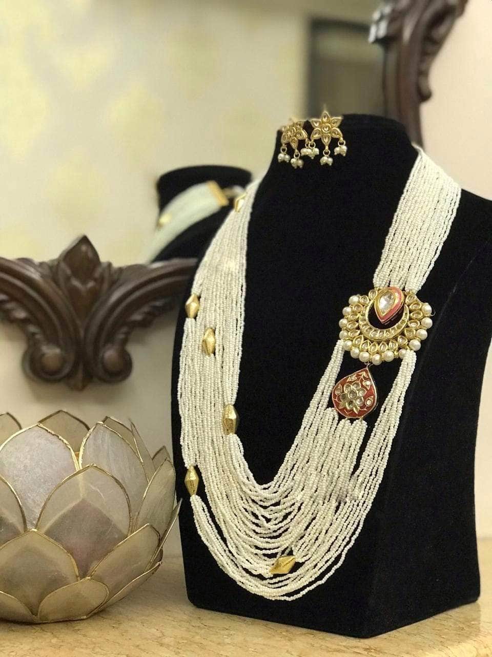 Ishhaara Side Meena Pendant Moti Necklace