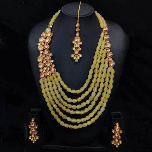 Ishhaara Side Patch Meena Layered Beads Necklace Earring And Teeka Set