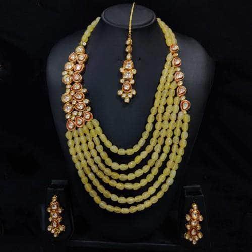 Ishhaara Side Patch Meena Layered Beads Necklace Earring And Teeka Set