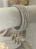 Ishhaara Silver Antique Gold Stone Bangles With Latkan