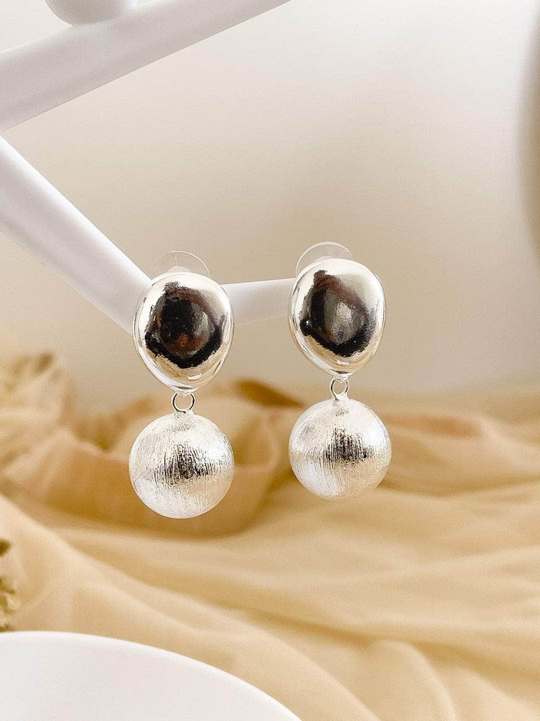 Ishhaara Silver Ball Drop Earrings