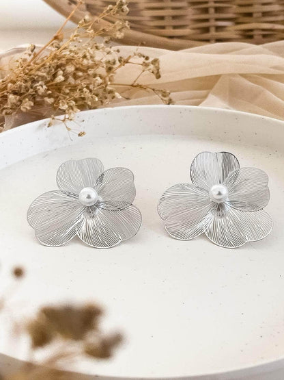 Ishhaara Camellia Brushed Finish Stud Earrings
