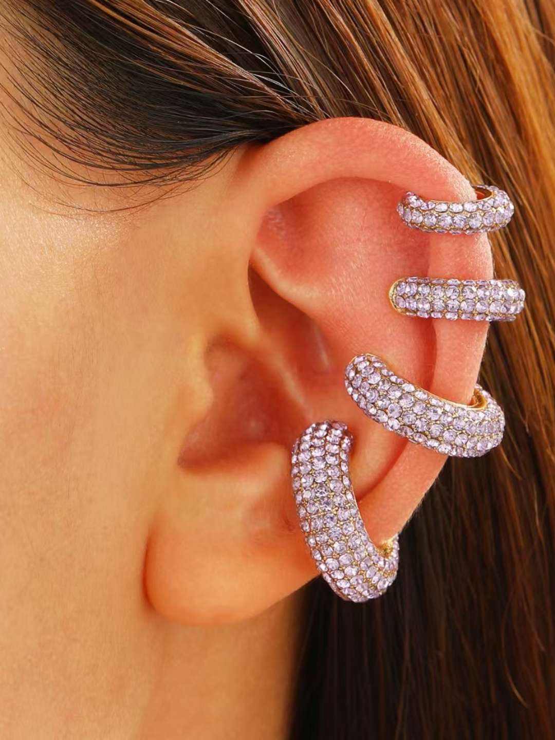 Ishhaara Yellow Combo Of Four Chunky Pave Hoop Earcuff