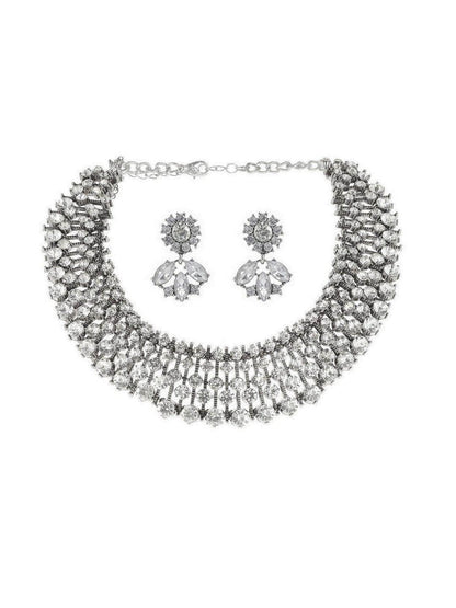 Ishhaara Silver Diamond Choker With Earrings