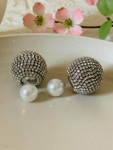 Ishhaara Double Glitter Pearl Studs Silver