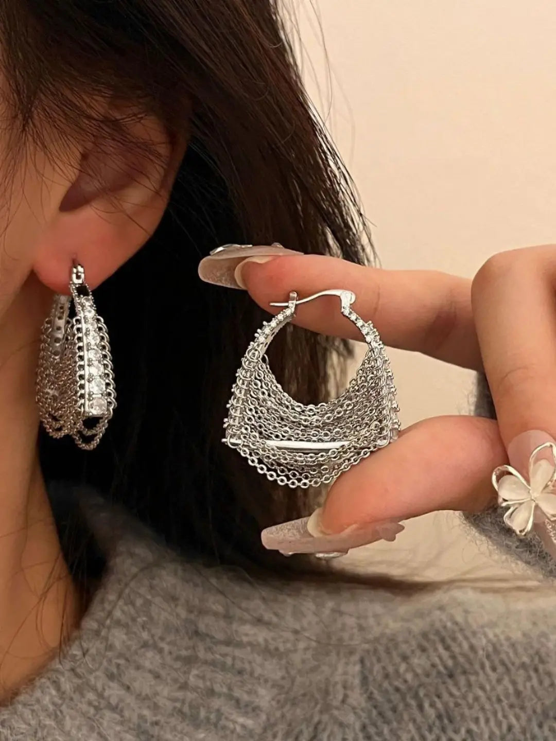 Ishhaara Silver Drape Earrings