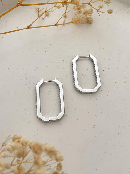 Ishhaara Silver Fashionable Luxurious Rhinestone Square Shaped Design Hoop