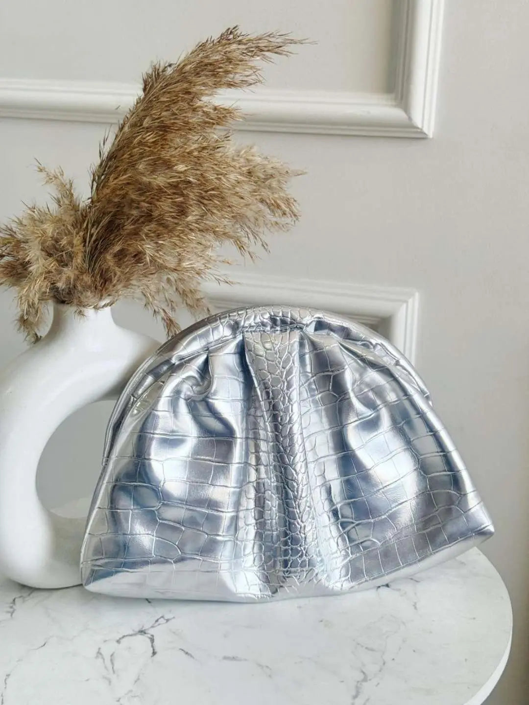Ishhaara Silver Faux Leather Cloud Bag
