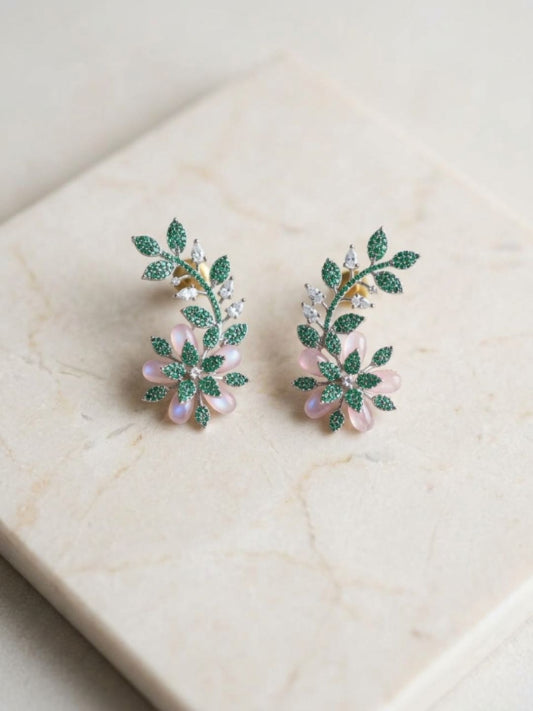 Ishhaara Silver Floral Ad Stone Earrings