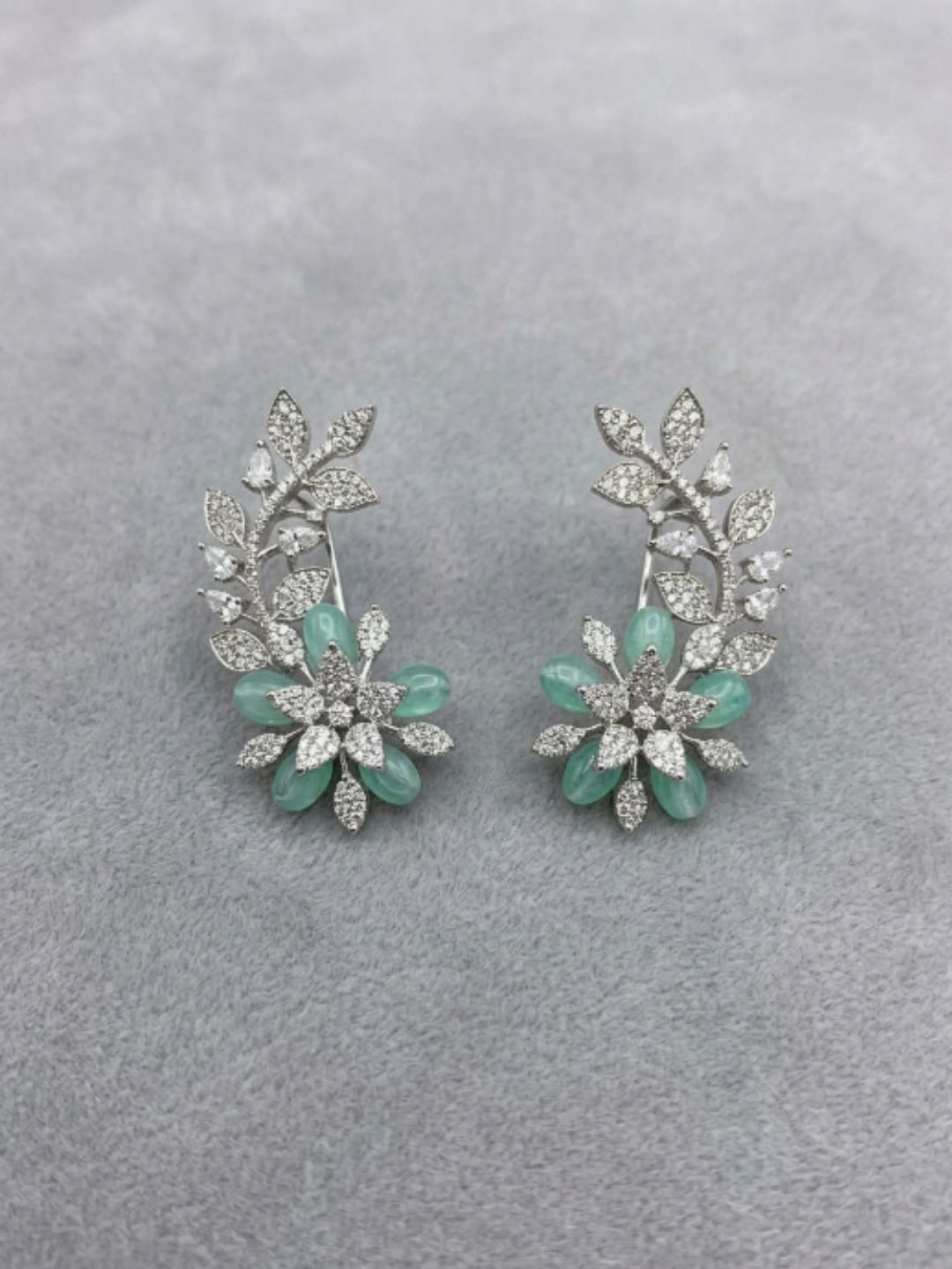 Ishhaara Silver Floral Ad Stone Earrings