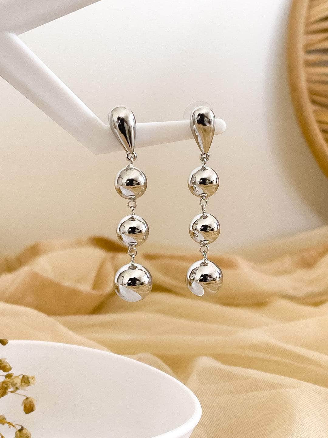 Ishhaara Silver Geometric Ball Pendant Earrings