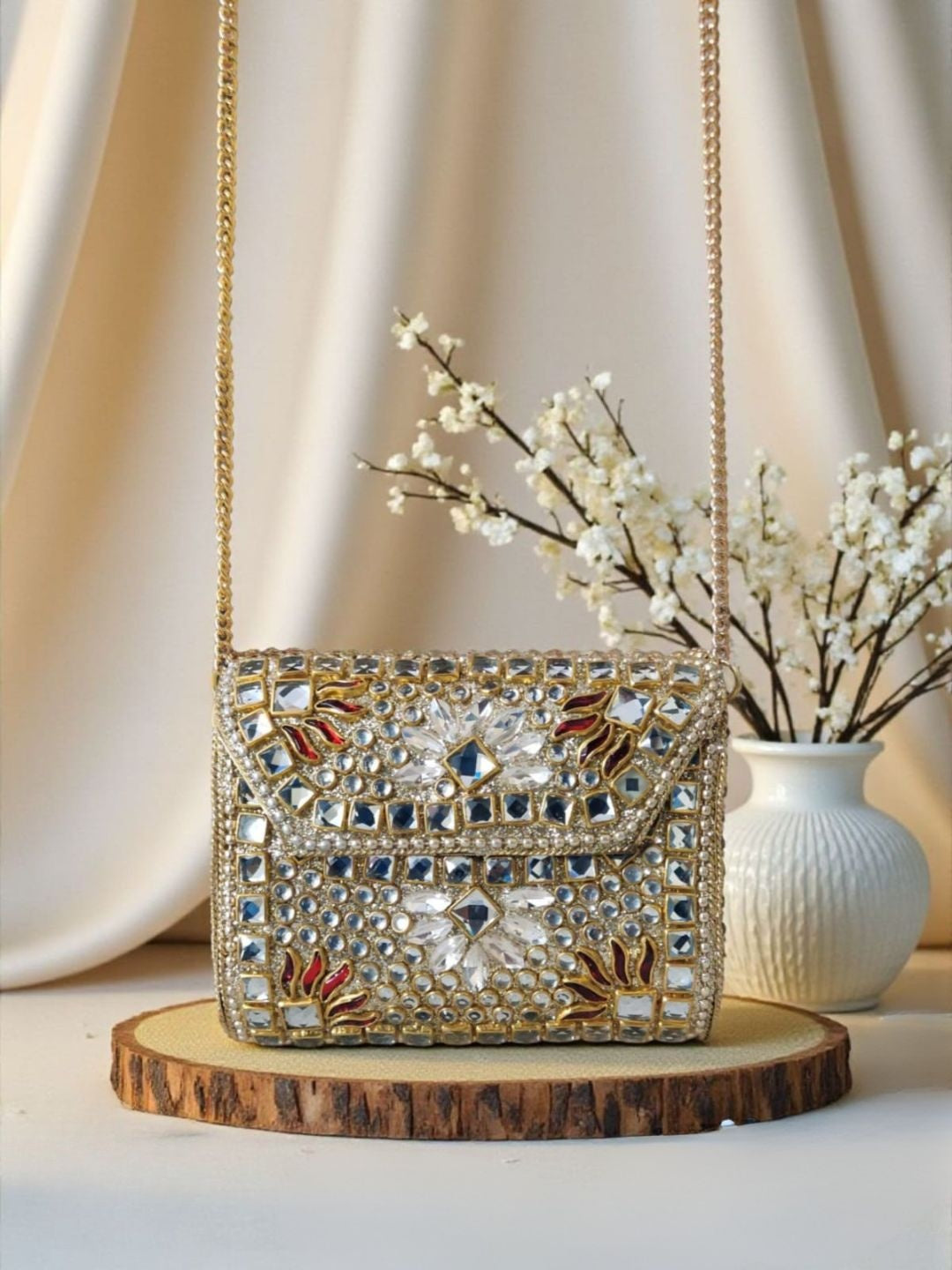 Ishhaara Kundan Embellished Clutch Purse — handcrafted Indian jewellery