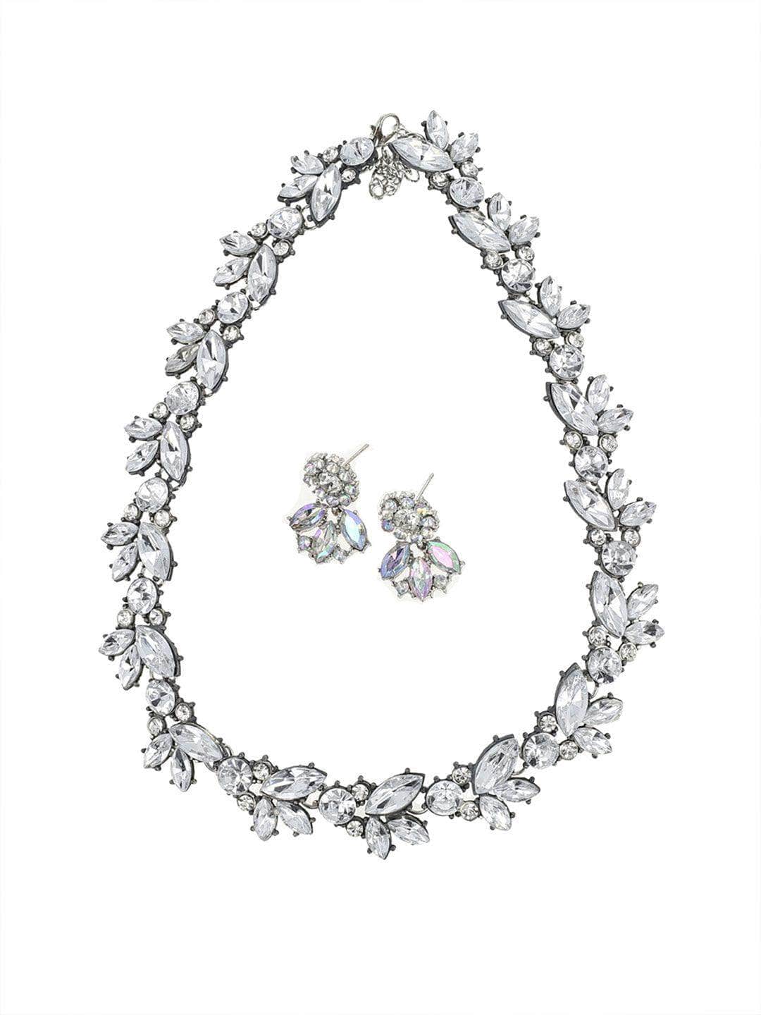 Ishhaara Silver Leaf Crystal Necklace With Earring