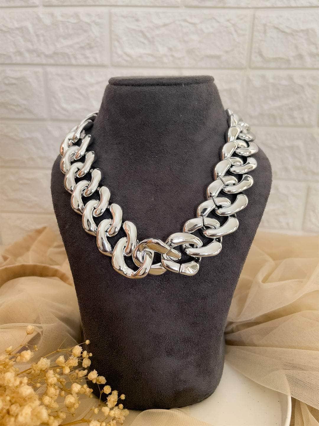 Ishhaara Silver Lock Chain Statement Necklace