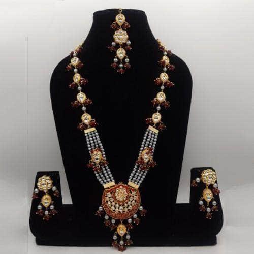 Ishhaara Long Meena Pendant Necklace And Earring Set