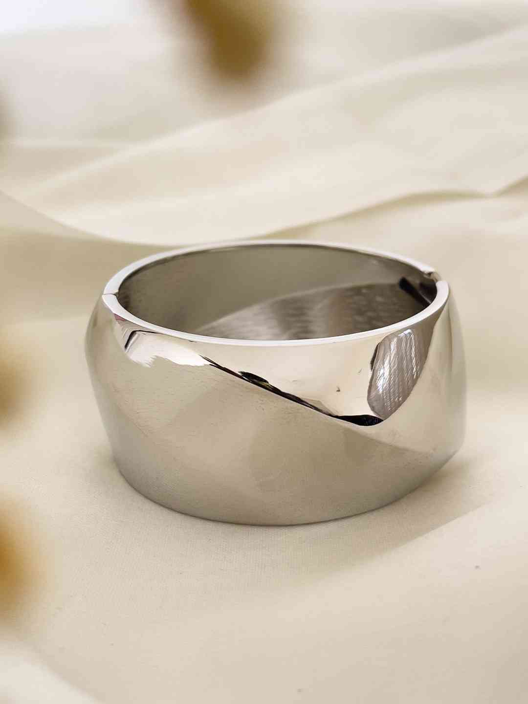 Ishhaara Silver Minimalist Cut Surface Wide Cuff Bangle