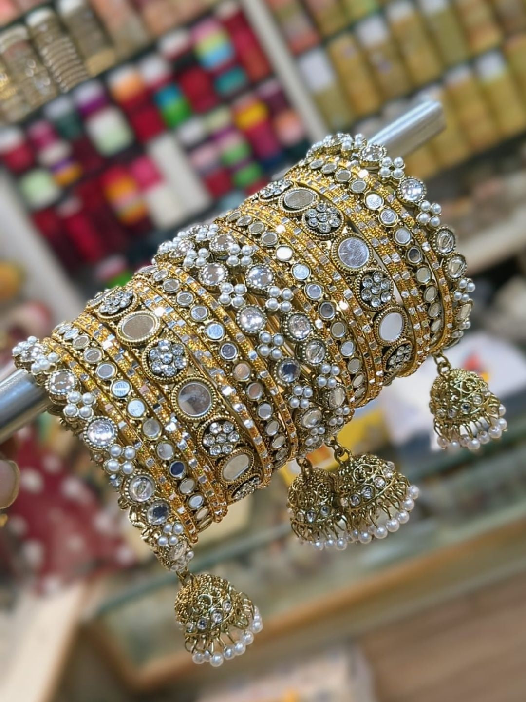 Ishhaara Silver Oxidised Mirror Bangles Set - handcrafted Indian jewellery