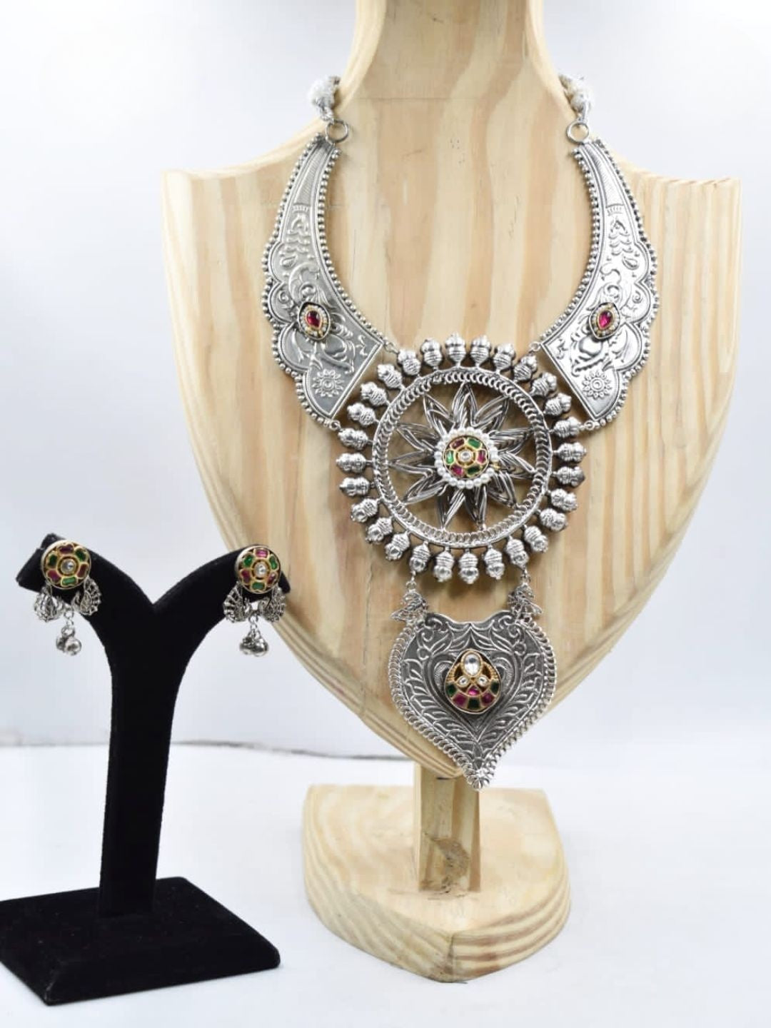 Ishhaara Silver Oxidised Statement Necklace Set - handcrafted Indian jewellery