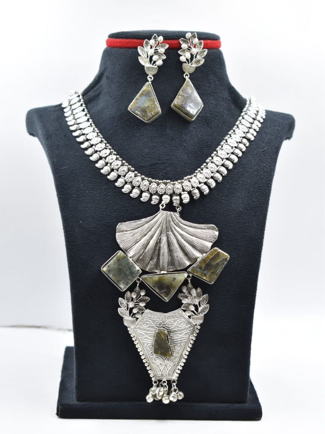 Ishhaara Silver Oxidised Tribal Statement Necklace Set - handcrafted Indian jewellery